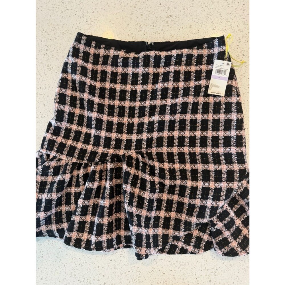 CeCe Rich Black and Pink Checked Ruffle Hem Skirt 6